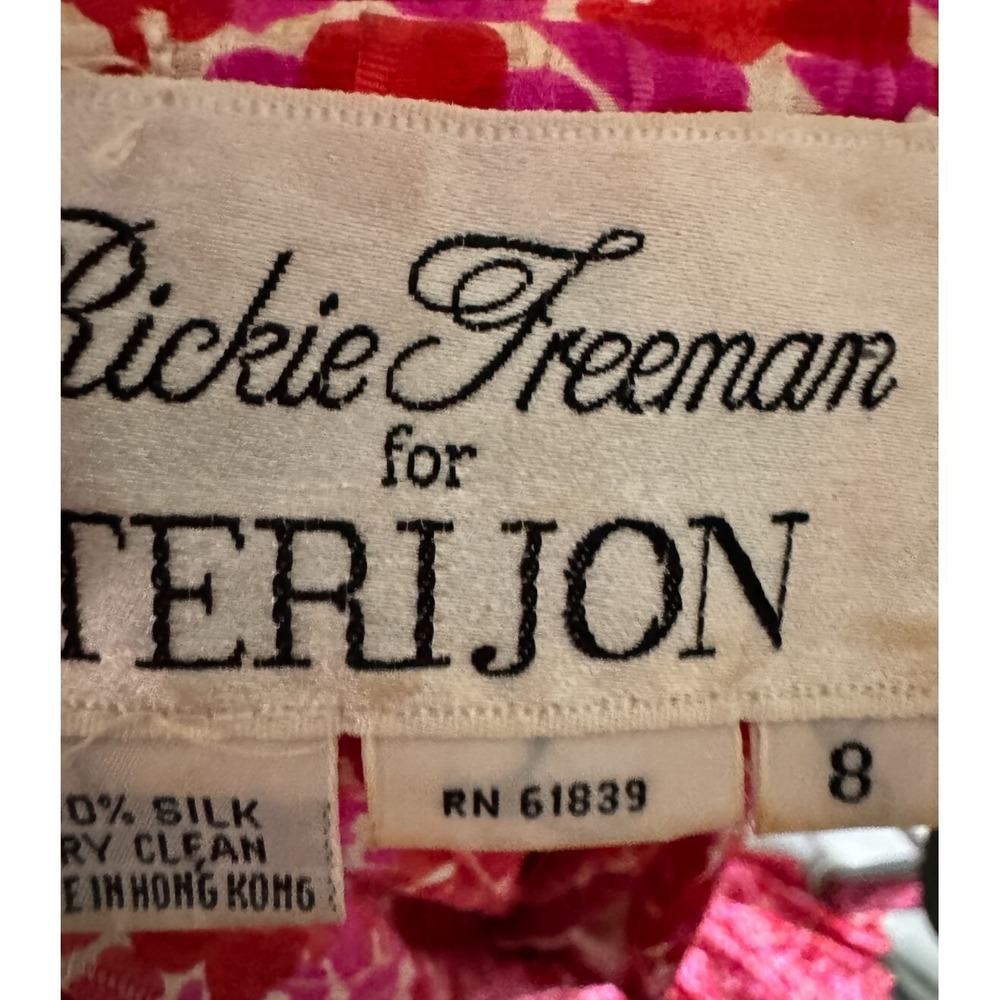 Rickie Freeman Teri Jon dress vintage 1970s ruffle 100% silk front bow Rare - Picture 11 of 11